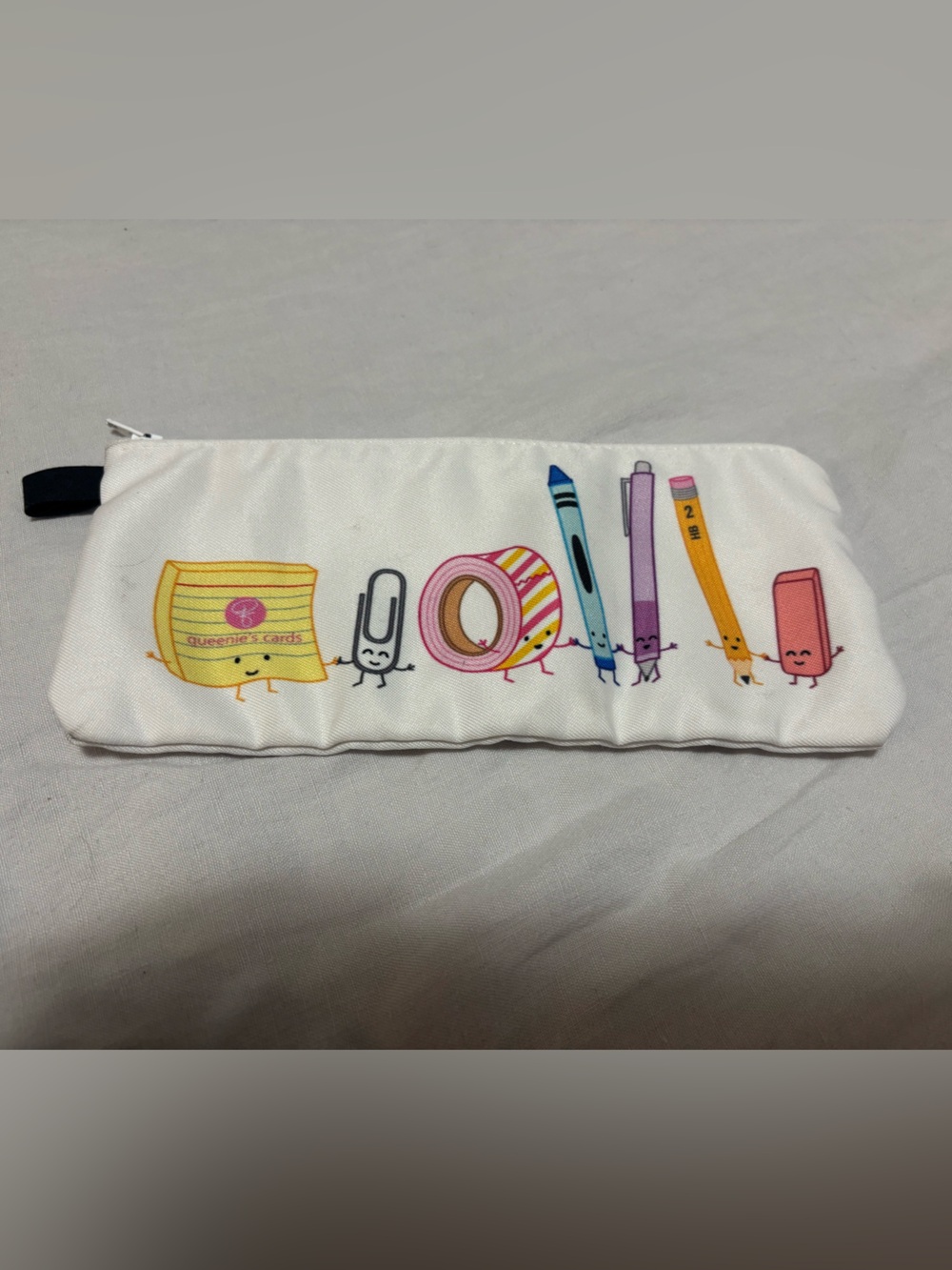 Kids White Pencil Case with Cute Kawaii Stationery Print